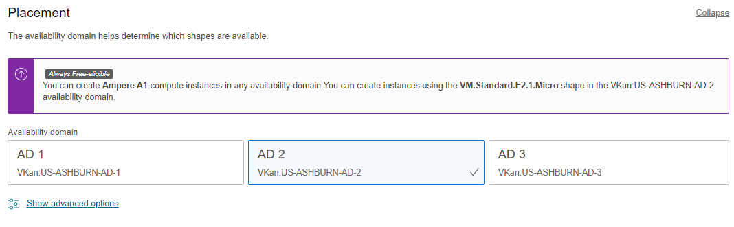 Choose availability domain