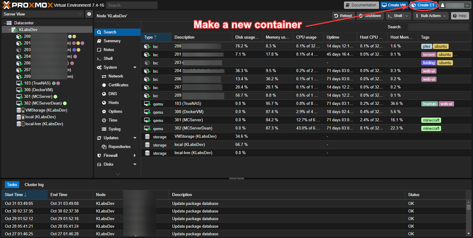 Create New Proxmox LXC Container